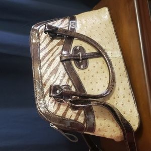 Beautiful Marc Chantal Ostrich Print Embossed Leather Shoulder Arm Handbag